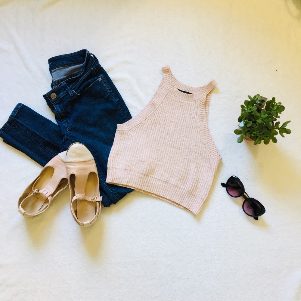 high neckline pastel pink crop top